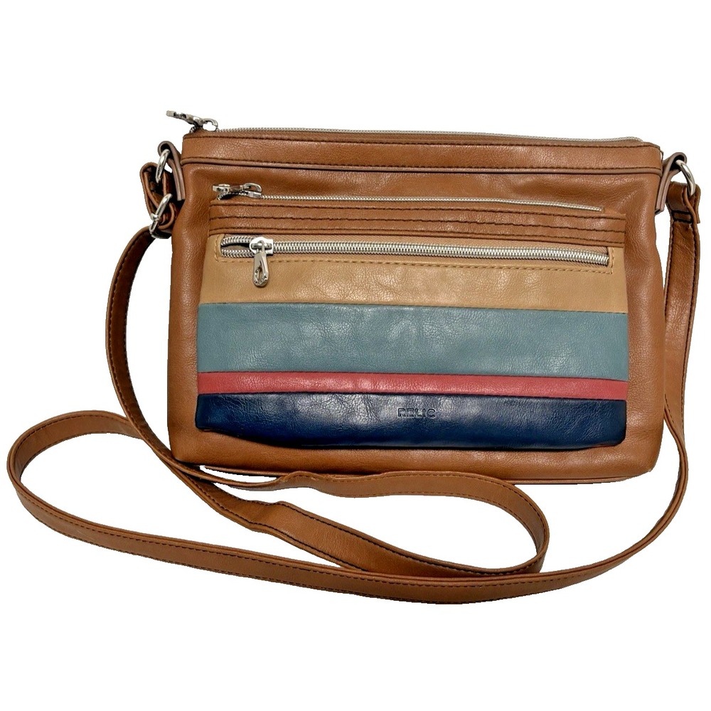 Vintage Relic Faux Leather Crossbody Bag - Colorblock Stripe Shoulder Purse HTF!